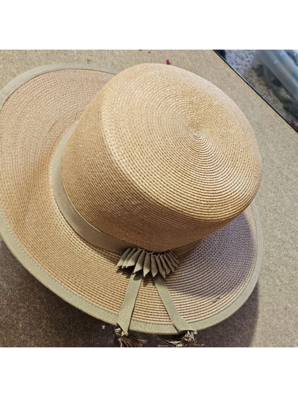 Vintage Union Made USA Tan Straw Top Hat Ladies Derby Church Size 22